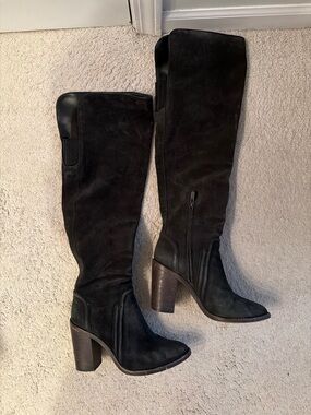Vince Camuto Black Suede Over-the-Knee Block Heel Boots